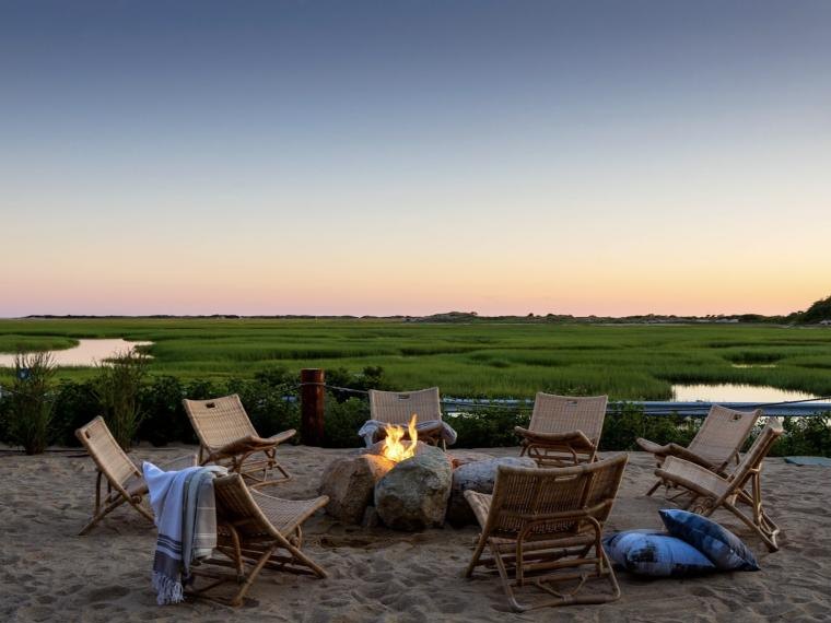 Fire pit on the sand at AWOL Provincetown at dusk